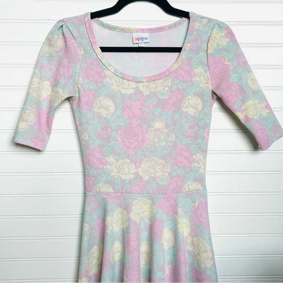 Spring Dress - Pastel Fit & Flare Floral Rose Lularoe Dress - Picture 2 of 10